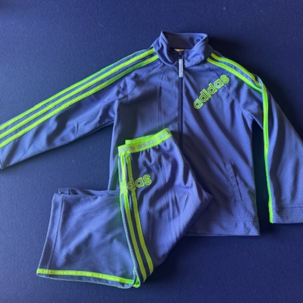 Adidas Purple And Green Tracksuit Matching Set Girls Size S